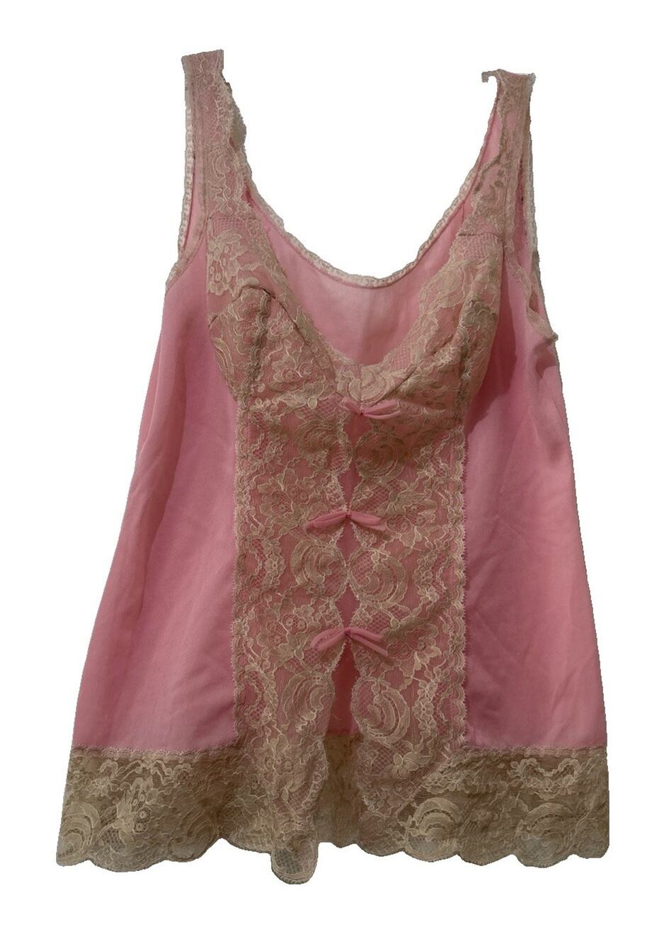 Vintage Hollywood Vassarette Lace Camisole Pink Tank Top Crepelon Size 34 *Read